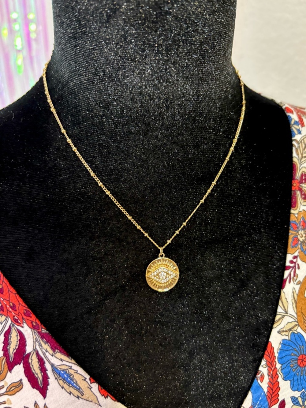Evil Eye Gold Disc Pendant Necklace with Pavé Crystal Eye - Women's Jewelry